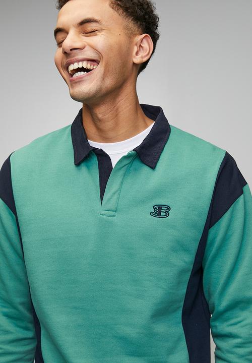 Ben Sherman - Panelled Colour Block B Polo Sweater - Aqua Teal
