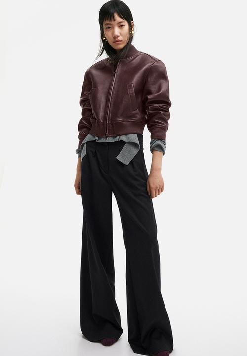 H&M - H&M Studio: Leather bomber jacket - burgundy 