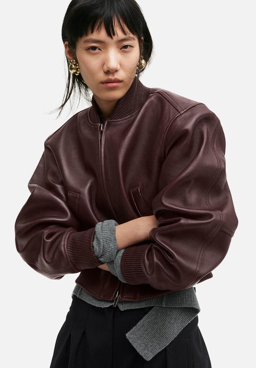 H&M - H&M Studio: Leather bomber jacket - burgundy 
