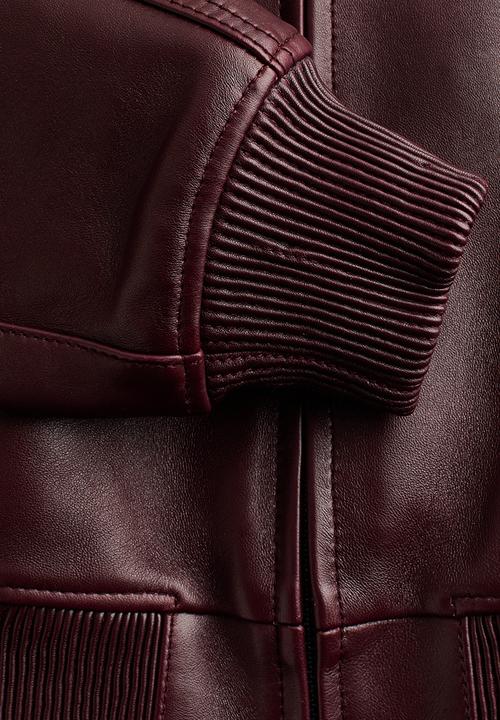 H&M - H&M Studio: Leather bomber jacket - burgundy 