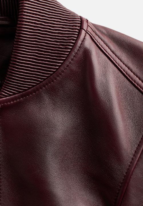 H&M - H&M Studio: Leather bomber jacket - burgundy 