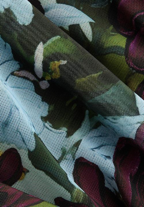 H&M - H&M Studio: Asymmetric mesh dress - dark plum purple floral