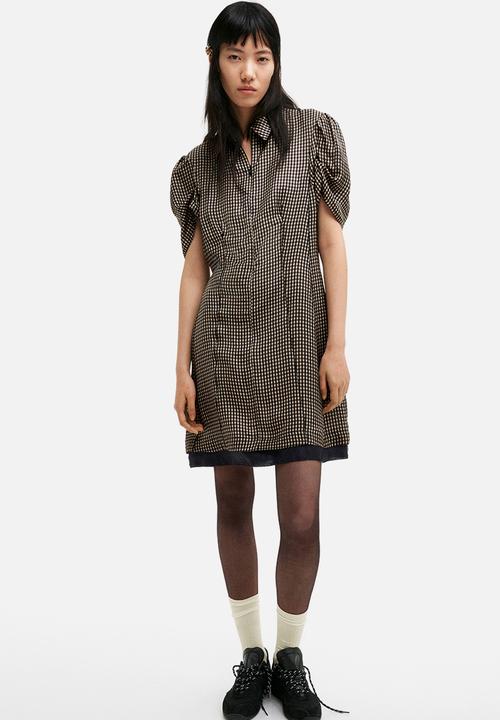H&M - H&M Studio: Puff-sleeved dress - black gingham check