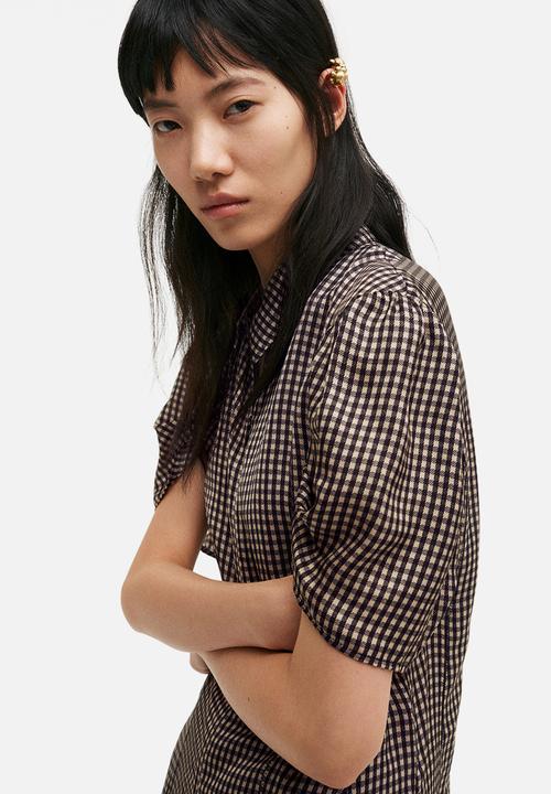 H&M - H&M Studio: Puff-sleeved dress - black gingham check