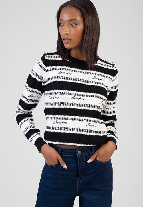 SISSY BOY - Miss You More Knit Sweater Striped Jersey - Black/Off White