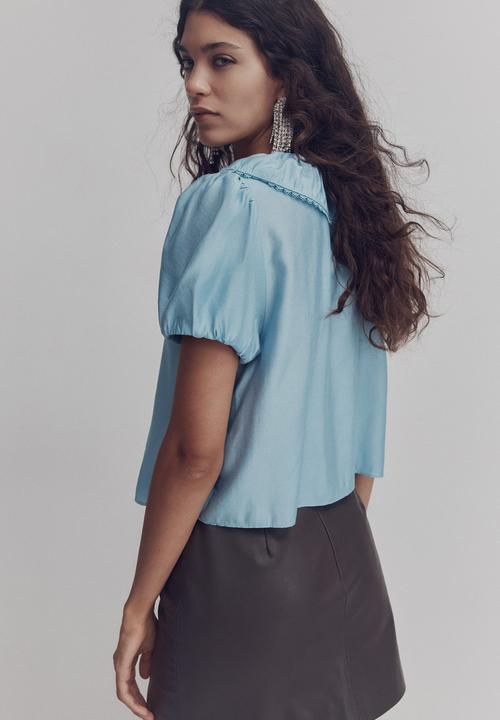 H&M - Tie-front blouse - light blue