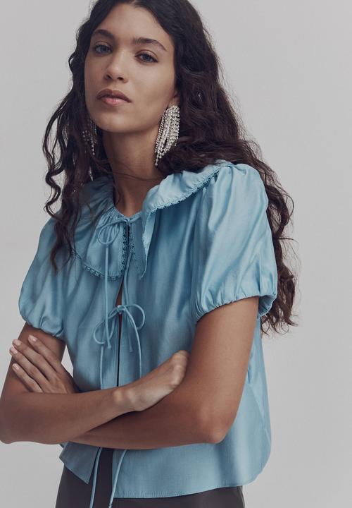 H&M - Tie-front blouse - light blue