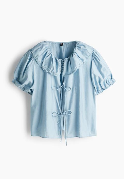 H&M - Tie-front blouse - light blue