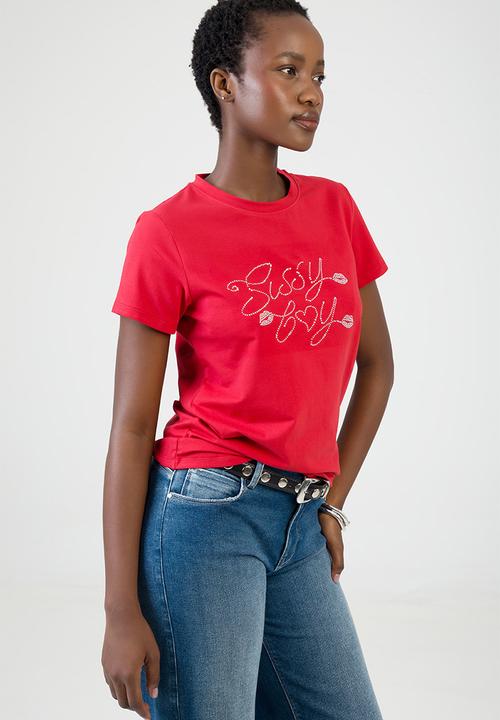 SISSY BOY - Chase It T-Shirt Regular Tshirt With Branded Transfer And Lips Detail - Red