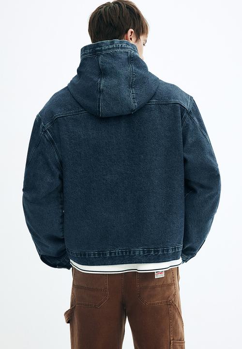 Loose fit hooded denim jacket - dark denim blue - 1305036001