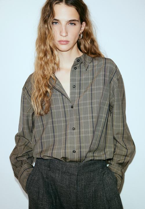 H&M - Oversized shirt - beige/checked 