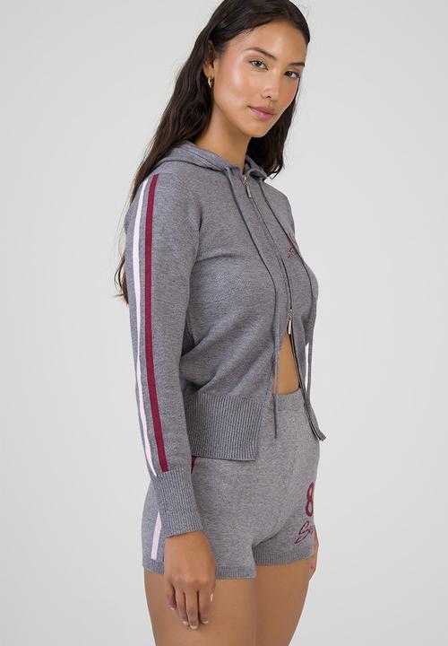 SISSY BOY - Most Loved Zip Through Knit Sweater Sporty Zip Through - Grey/Burgundy/Pink