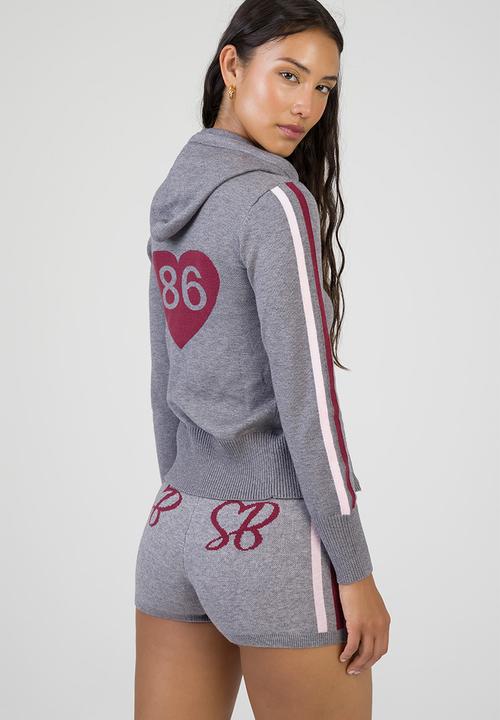 SISSY BOY - Most Loved Zip Through Knit Sweater Sporty Zip Through - Grey/Burgundy/Pink