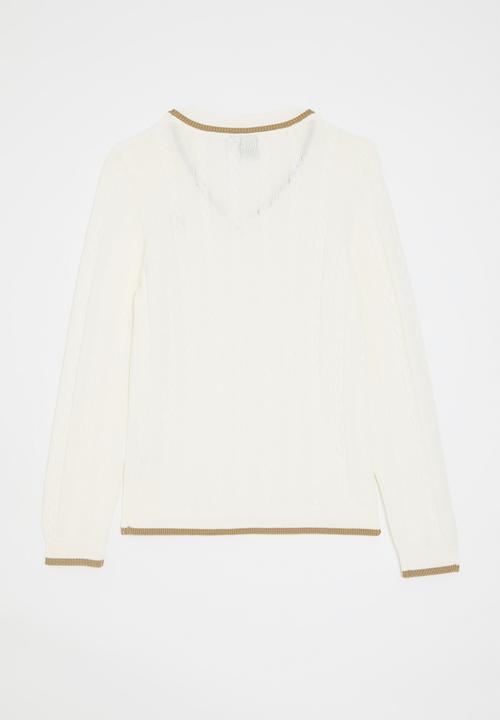 POLO - Boys mark v neck cable knit - off white 