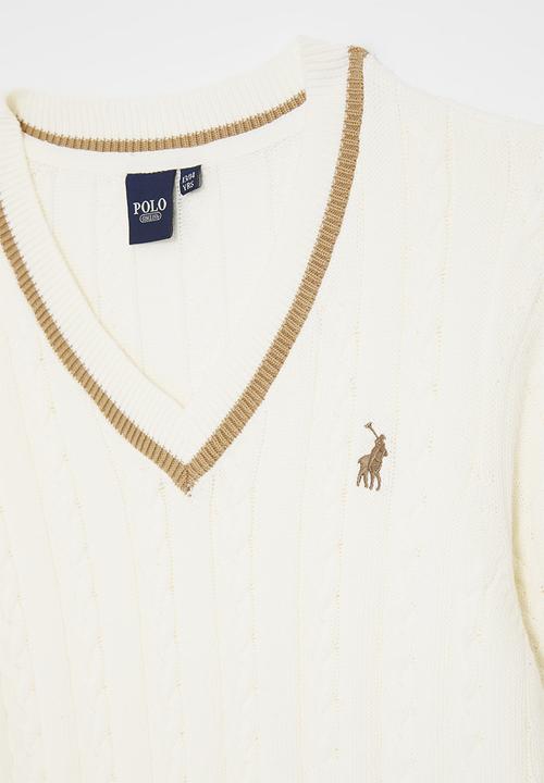 POLO - Boys mark v neck cable knit - off white 