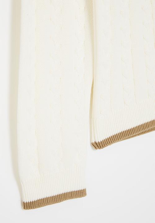 POLO - Boys mark v neck cable knit - off white 