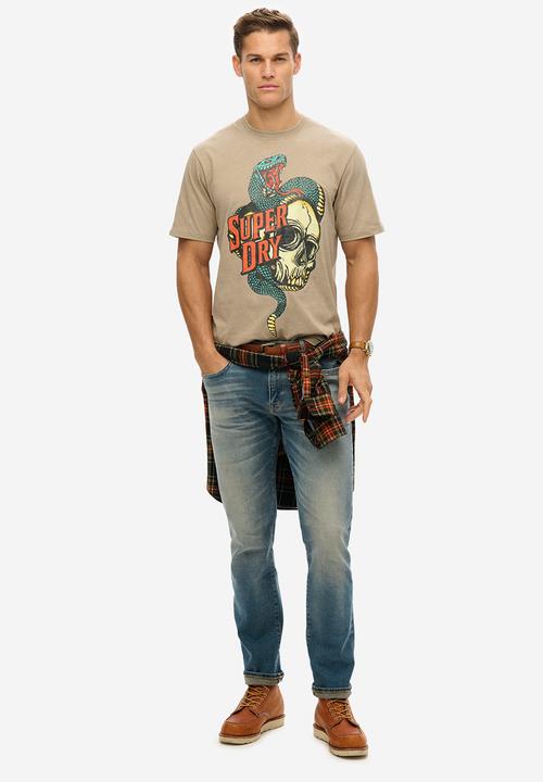 Superdry. - Biker Rock Graphic Loose Tee - 1VV - Brown