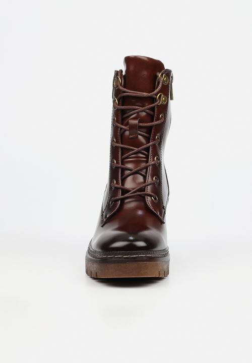 Miss Black - Mercy 2 lace up chunky ankle boot - chocolate