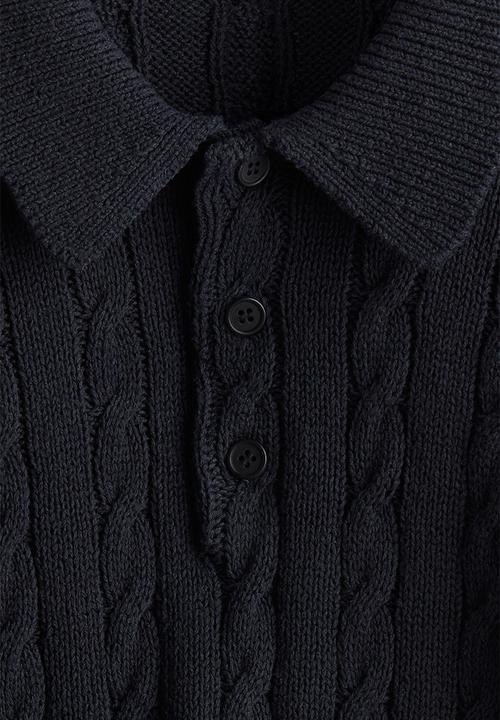 H&M - Regular fit cable knit polo jumper - navy blue 