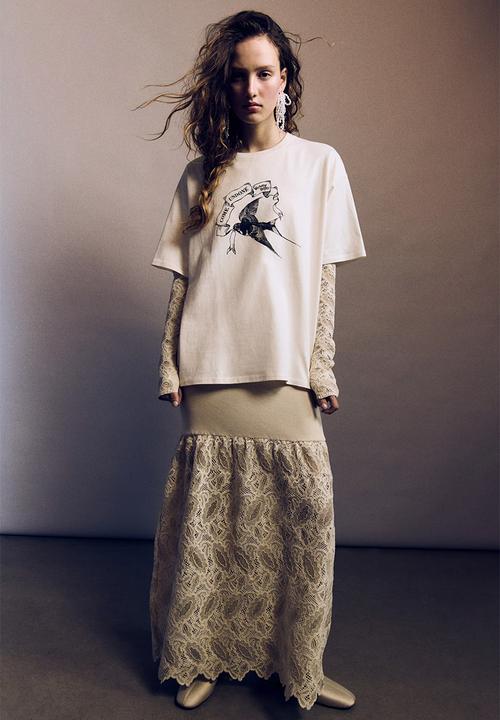 H&M - Oversized printed T-shirt - Cream Wuthering Heights