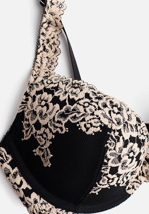 H&M - Lace super push-up bra - black/cream 