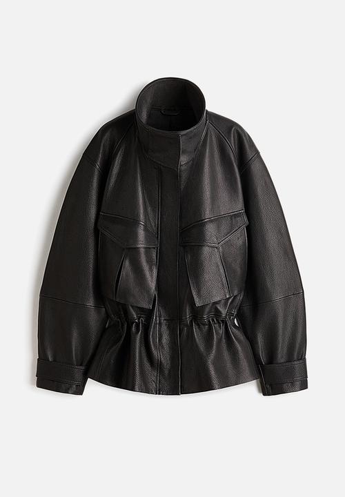 H&M - H&M Studio: Peplum leather jacket - black