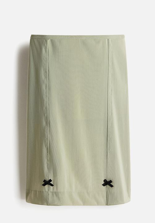 H&M - H&M Studio: Bow-detail mesh skirt - light khaki green