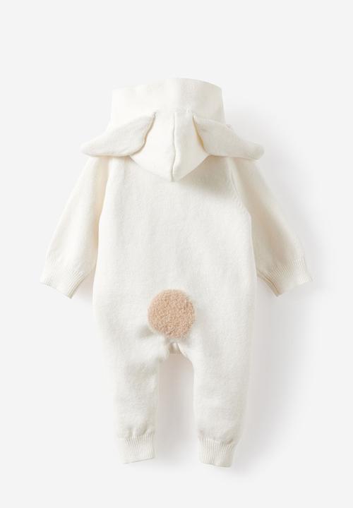 Cotton On - Organic Knit Long Sleeve Hooded All In One - Milk/Bunny