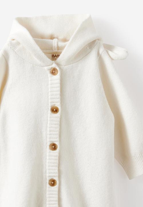 Cotton On - Organic Knit Long Sleeve Hooded All In One - Milk/Bunny