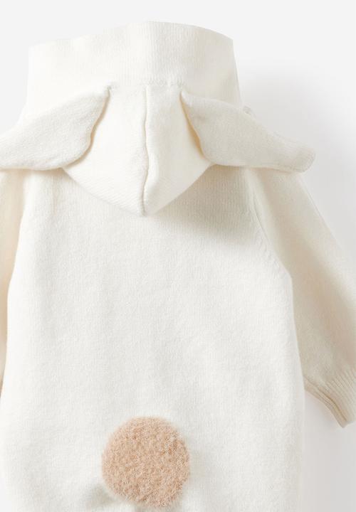 Cotton On - Organic Knit Long Sleeve Hooded All In One - Milk/Bunny