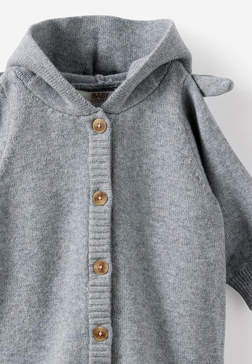 Cotton On - Organic Knit Long Sleeve Hooded All In One - Mid Grey Marle/Bunny