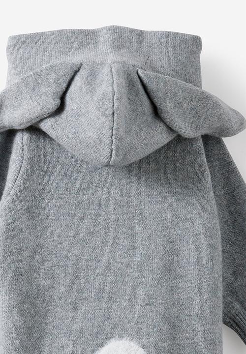 Cotton On - Organic Knit Long Sleeve Hooded All In One - Mid Grey Marle/Bunny