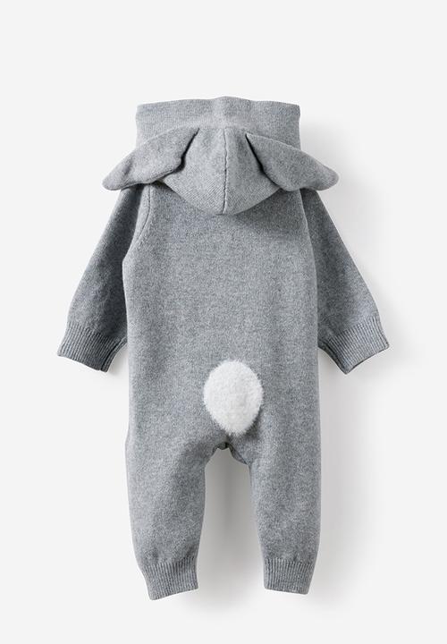 Cotton On - Organic Knit Long Sleeve Hooded All In One - Mid Grey Marle/Bunny