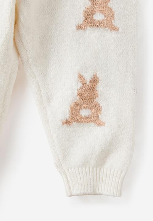 Cotton On - Bundle Organic Raglan Knit Sweater & Legging Set - Milk/Bunny Jacquard