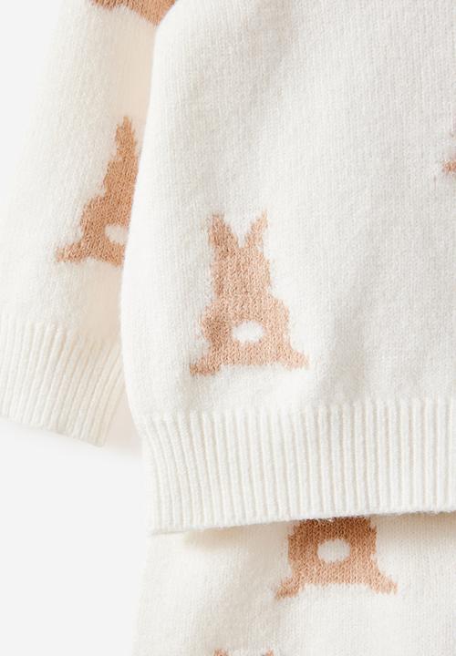 Cotton On - Bundle Organic Raglan Knit Sweater & Legging Set - Milk/Bunny Jacquard