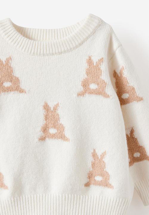 Cotton On - Bundle Organic Raglan Knit Sweater & Legging Set - Milk/Bunny Jacquard