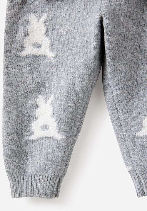 Cotton On - Bundle Organic Raglan Knit Sweater & Legging Set - Mid Grey Marle/Bunny Jacquard
