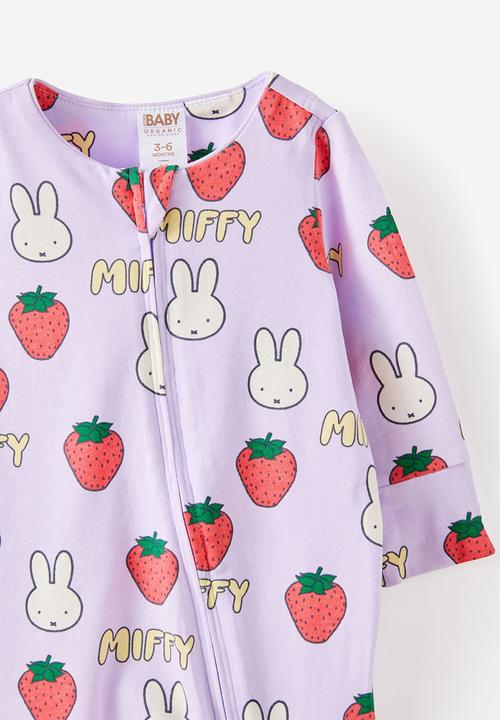 Cotton On - The Long Sleeve Zip Romper License - Lcn Mif Vintage Lilac/Miffy Berries
