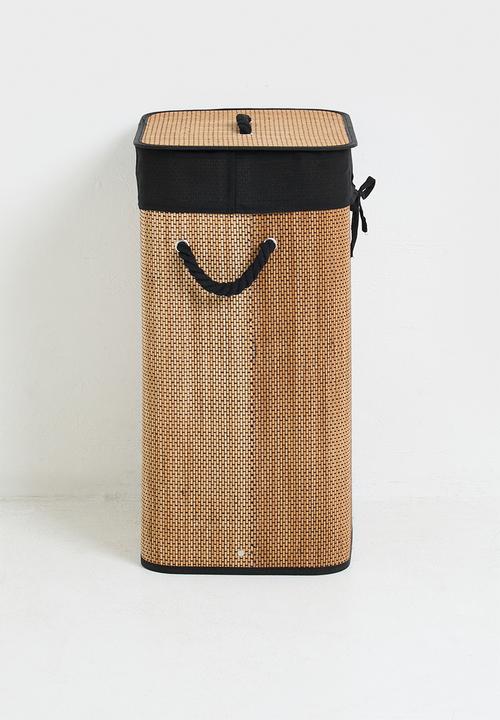 Bathroom Solutions - Bamboo laundry basket - black & neutral 
