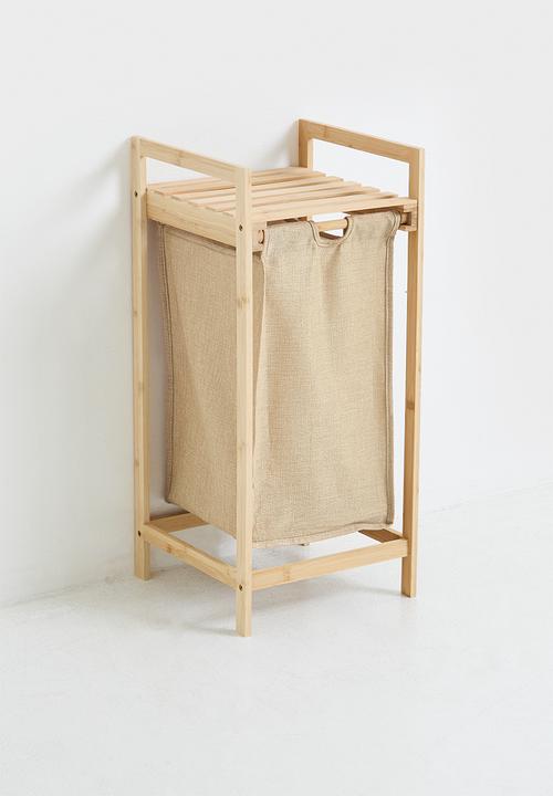 Bathroom Solutions - Laundry Basket with Bamboo Frame & Shelf