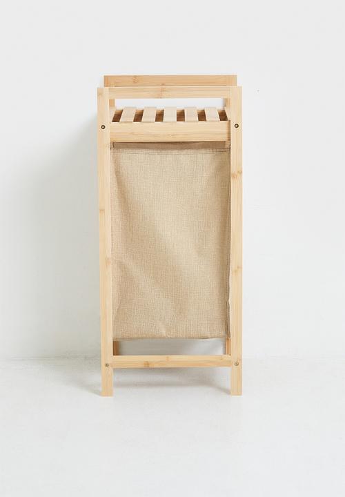 Bathroom Solutions - Laundry Basket with Bamboo Frame & Shelf