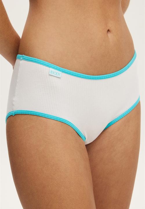 Cotton On - Organic Cotton Rib Boyleg Brief - White/Aqua Dream