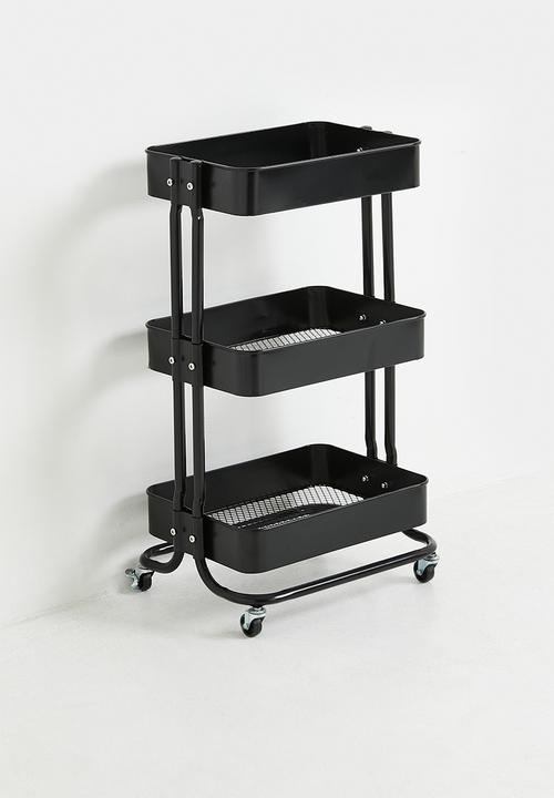Storage Solutions - 3-Tier Metal Utility Trolley - Black