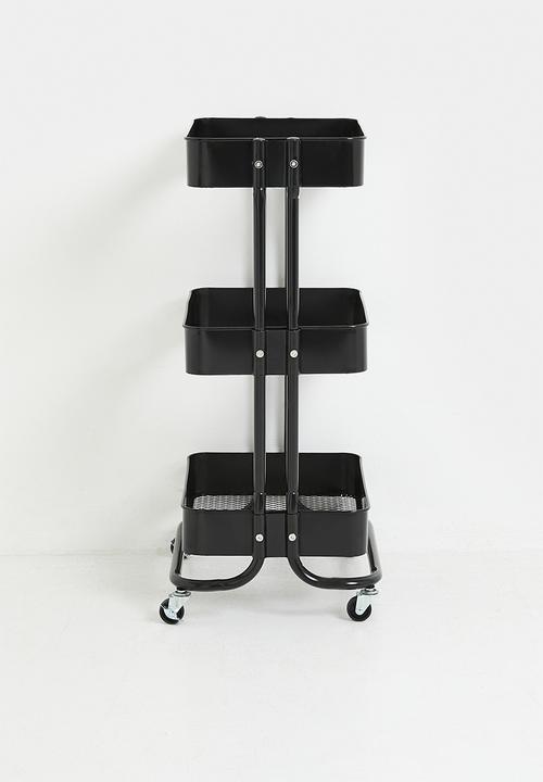 Storage Solutions - 3-Tier Metal Utility Trolley - Black