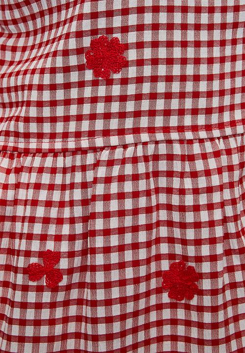 Me&B - Plus Peplum Blouse in Interest  Gingham - Red