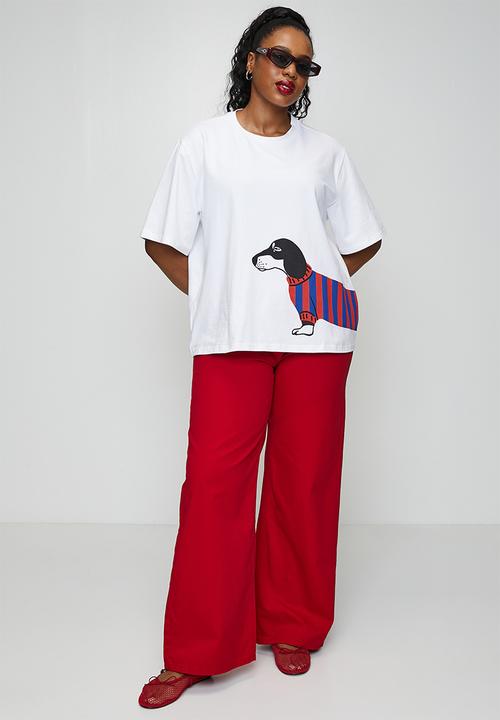 Me&B - Plus Adjustable Waist Wide Leg Jeans - Red