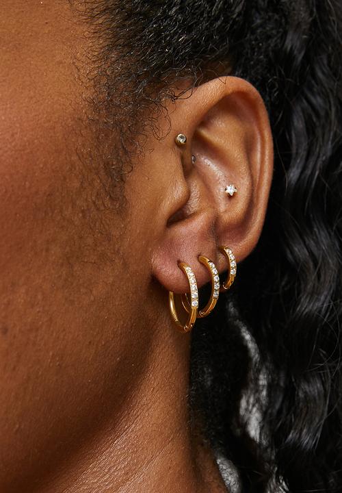 Zoe on Trend - CZ Hoop Earrings 3 Set - Gold