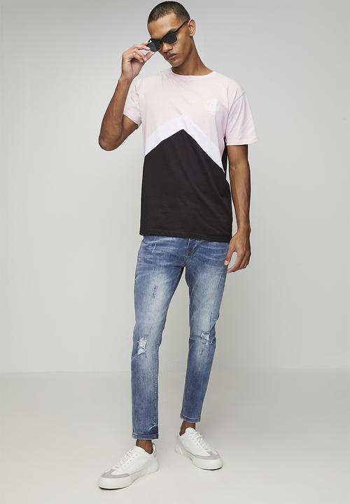 Brave Soul - Crew Neck Short Sleeve T-Shirt  - Powder Pink/Optic White/Jet Black