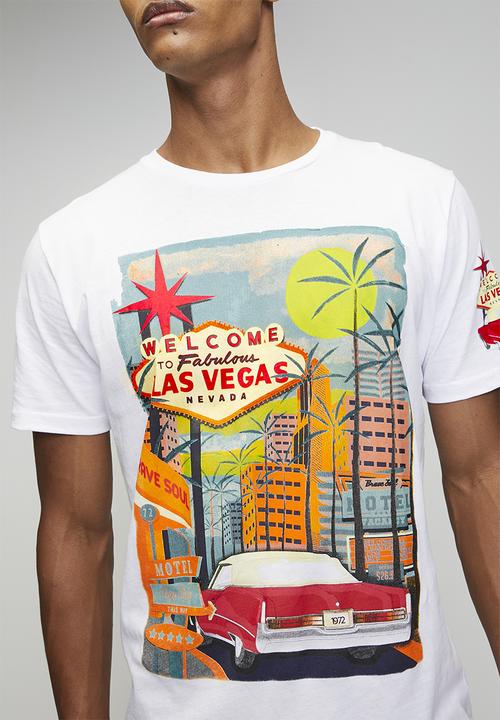 Brave Soul - Crew Neck Short Sleeve T-Shirt  - Optic White/Multi-Colour Print