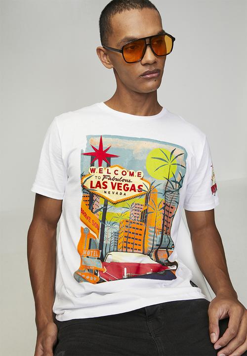 Brave Soul - Crew Neck Short Sleeve T-Shirt  - Optic White/Multi-Colour Print